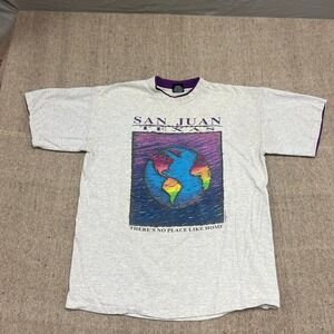 Vintage San Juan Texas Shirt Mens XL Gray 1990s Earth No Place Like Home